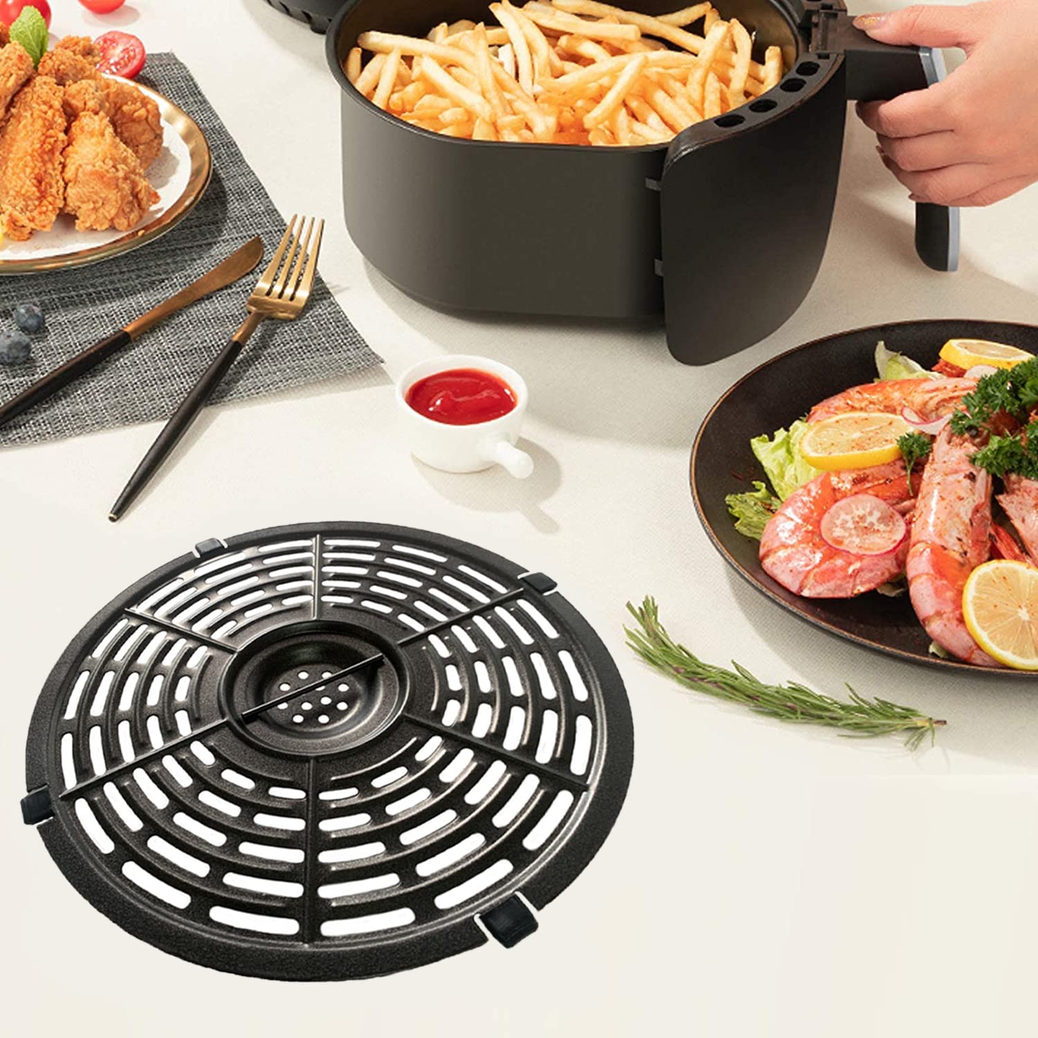 BeranWung 5QT Round Air Fryer Crisper Plate Tray for Ultrean 4.2QT/Gowise USA/PowerXL/Dash/Chefman Air Fryers, Upgraded Nonstick Air Fryer Grill Plate Pan Griller Rack Grate for 5 Quart Air Fryer