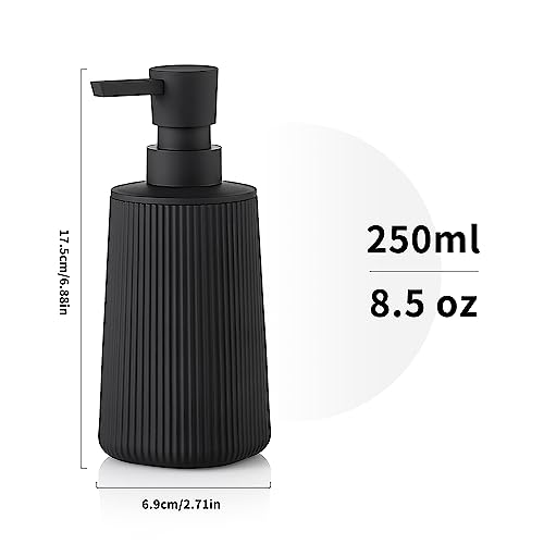 Small Soap Dispenser for Bathroom and Kitchen, Modern Farmhouse Striped Style Plastic Hand Soap Dish Soap Dispenser with Pump Matte Black