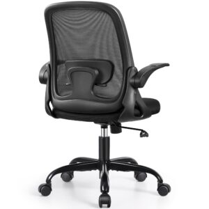 winrise office chair ergonomic desk chairs with lumbar support and flip-up arms, comfortable breathable mesh computer executive chair with swivel task, adjustable height 4'', home - black