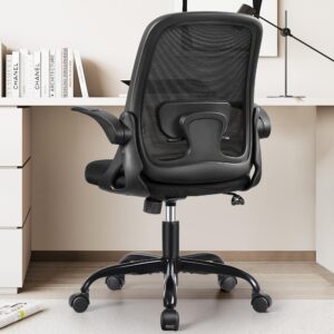 Winrise Office Chair Ergonomic Desk Chairs with Lumbar Support and Flip-up Arms, Comfortable Breathable Mesh Computer Executive Chair with Swivel Task, Adjustable Height 4'', Home - Black