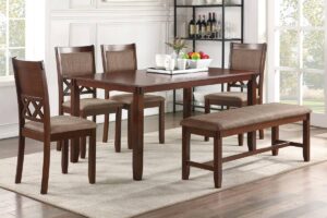 batley casual 6-piece dining set with bench in solid wood espresso finish