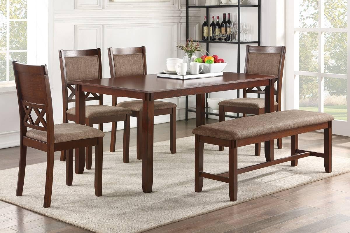 Batley Casual 6-Piece Dining Set with Bench in Solid Wood Espresso Finish