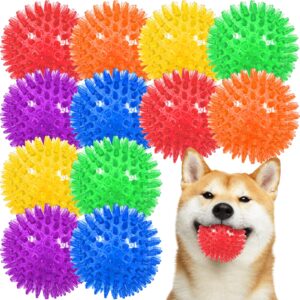 Xeehwb 12 Pack 2.5 Inch Squeaky Dog Toy Balls,Spiky Dog Balls,Puppy Chew Toys for Teething,Floating Dog Pool Balls for Small Medium and Large Dogs(6 Colors)