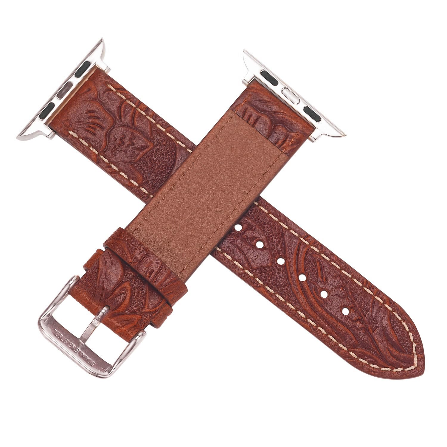 Leather Watch Bands Compatible with Apple Watch 38/40/41mm 42/44/45/49mm Women Genuine Leather Classic Vintage Replacement Strap for Men iWatch Series Ultra/8/7/SE/6/5/4/3/2/1 (42/44/45mm,