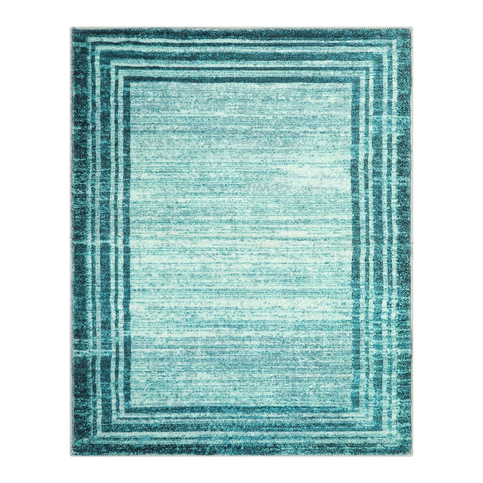 Lahome Abstract Teal Bedroom Rug 8x10,Washable Modern 8x10 Area Rugs for Living Room Non-Slip,Low-Pile Soft Dining Room Carpet Minimalist Bordered Rug Indoor Large