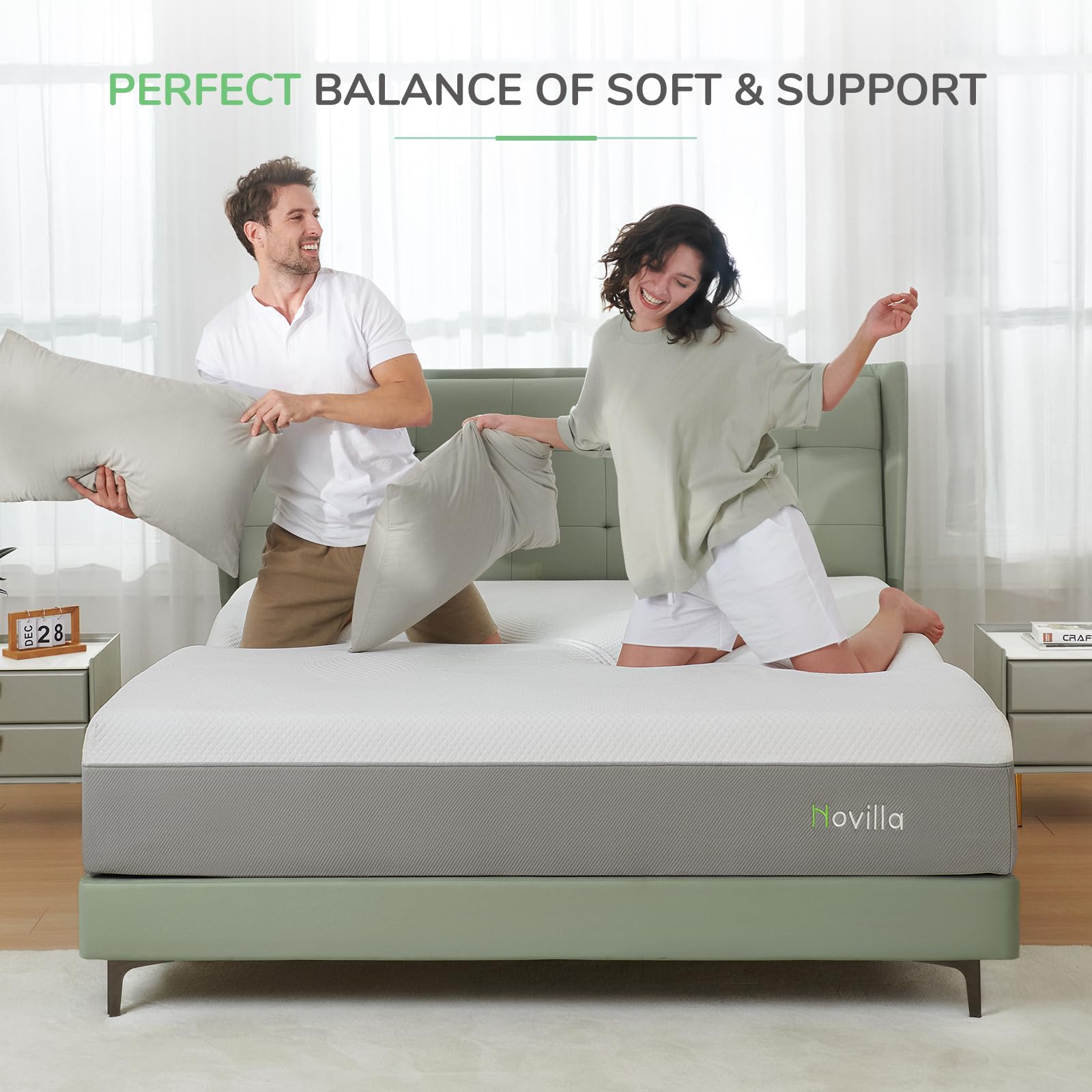 Novilla Queen Size Mattress, 12 Inch Foam Mattress in a Box, Gel Memory foam Mattress for Pressure Relief & Motion Isolation, Bed Mattresses with Medium Soft