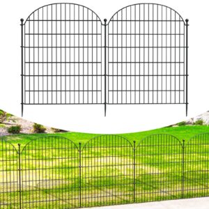 decorative garden metal fence 5 pack, 32 in (h) x 11.8 ft (l) no dig dog animal barrier for yard, animal ground stakes fencing for garden, patio, flower bed