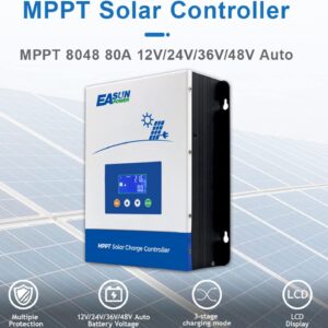 POWLAND 80A MPPT Solar Charge Controller,12V/24V/36V/48V Auto,Max Input 150V LCD Display Regulator Intelligent Charge Controller for Sealed Gel AGM Flooded Lithium Battery