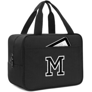 lunch bag women, insulated lunch box for men, monogrammed lunch tote bag, portable reusable lunch cooler bags, personalized lunch tote sack, initial letter cute small lunchbox (black, m)