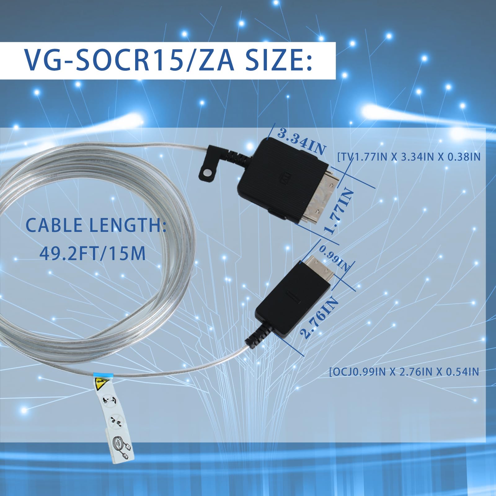 VG-SOCR15/ZA-15m One Invisible Connect Cable for Samsung QLED 4K & The Frame TVs Model:QN75Q90RAFXZA,QN65Q90RAFXZA,QN65LS03RAFXZA,QN55LS03RAFXZA,QN49LS03RAFXZA,QN43LS03RAFXZA