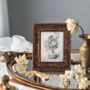 SIKOO 2.5x3.5 Vintage picture frames Small Picture Frame Wallet Size Picture frames 2.5 x 3.5 Ornate Picture Frames Mini Photo Frame, Bronze Gold