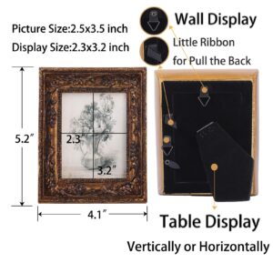 SIKOO 2.5x3.5 Vintage picture frames Small Picture Frame Wallet Size Picture frames 2.5 x 3.5 Ornate Picture Frames Mini Photo Frame, Bronze Gold