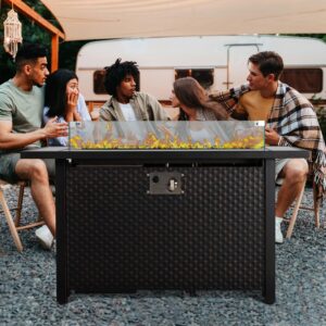 SUNLEI 45" Propane Fire Pit, Outdoor Fire Pit Tables Rectangular Tabletop with Lid and Blue Fire Glass, 50000 BTU Glass Wind Guard and Tables for Outside Patio, Backyard…