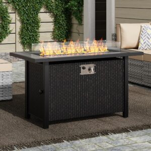 SUNLEI 45" Propane Fire Pit, Outdoor Fire Pit Tables Rectangular Tabletop with Lid and Blue Fire Glass, 50000 BTU Glass Wind Guard and Tables for Outside Patio, Backyard…