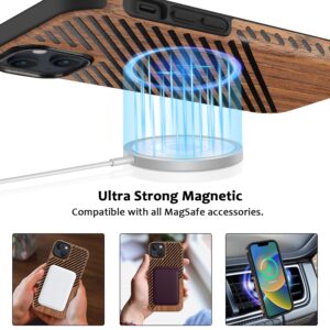 ZZDZZ Magnetic Case Compatible with iPhone 14 Plus Case [Compatible with MagSafe] Wood and Leather Design TPU Hybrid Shockproof Phone Case (Wood and Leather)