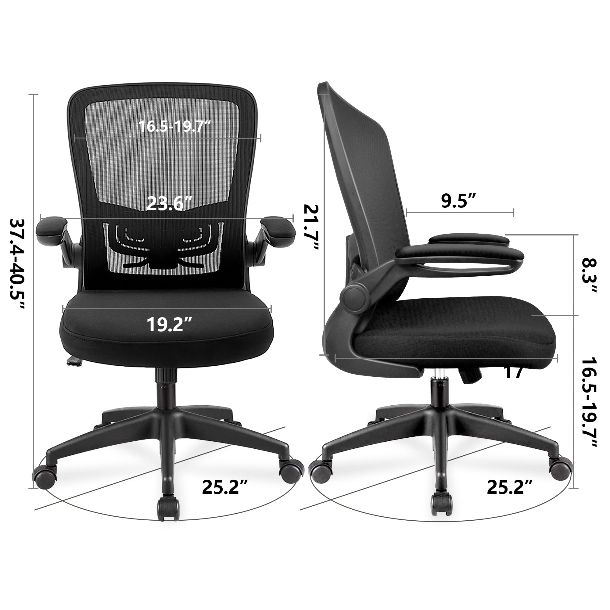 FelixKing Office Chair, Home Desk Chair with Lumbar Support Adjustable Height and Swivel Gaming Computer Chair with Flip up Armrests for Meeting Room (Black)