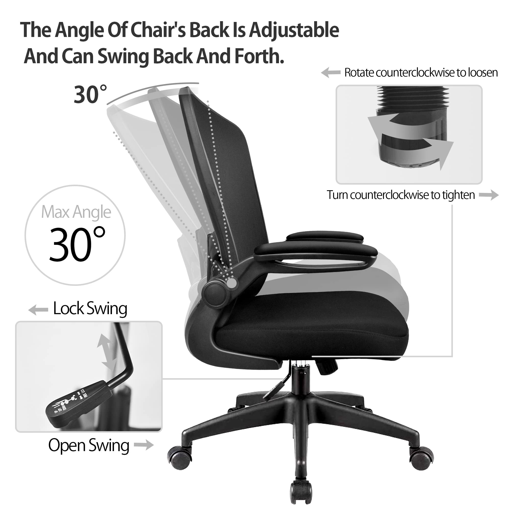 FelixKing Office Chair, Home Desk Chair with Lumbar Support Adjustable Height and Swivel Gaming Computer Chair with Flip up Armrests for Meeting Room (Black)