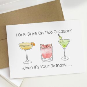 Funny Birthday Card For Drinkers. Happy Birthday Cocktails Card. Alcohol Joke Birthday Card. Hilarious Birthday Card For Best Friend. I Only Drink On Two Occasions Card