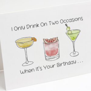 Funny Birthday Card For Drinkers. Happy Birthday Cocktails Card. Alcohol Joke Birthday Card. Hilarious Birthday Card For Best Friend. I Only Drink On Two Occasions Card