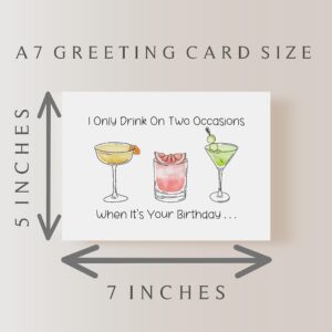 Funny Birthday Card For Drinkers. Happy Birthday Cocktails Card. Alcohol Joke Birthday Card. Hilarious Birthday Card For Best Friend. I Only Drink On Two Occasions Card