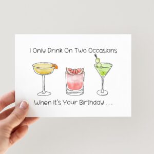 Funny Birthday Card For Drinkers. Happy Birthday Cocktails Card. Alcohol Joke Birthday Card. Hilarious Birthday Card For Best Friend. I Only Drink On Two Occasions Card