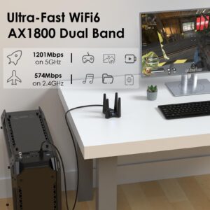 AX1800 USB WiFi 6 Adapter for Desktop PC, Dual Band 5GHz+2.4GHz PC WiFi Adapter with 4x3dBi High Gain Antennas, MU-MIMO, OFDMA, WPA3, Supports Windows 11/10, Magnetic Base Design