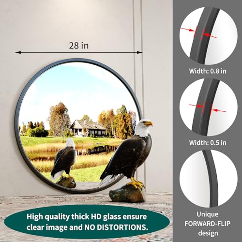 Growsun 28'' Black Round Mirror for Bathroom, Circle Bathroom Mirror for Wall, Entryway Living Room with Metal Frame for Home Decor