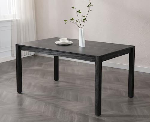 Kmax Dining Table Farmhouse Wood Kitchen Table Rectangular Table for Living Room,Dining Room,59”x35.5”x30” Inches,Black