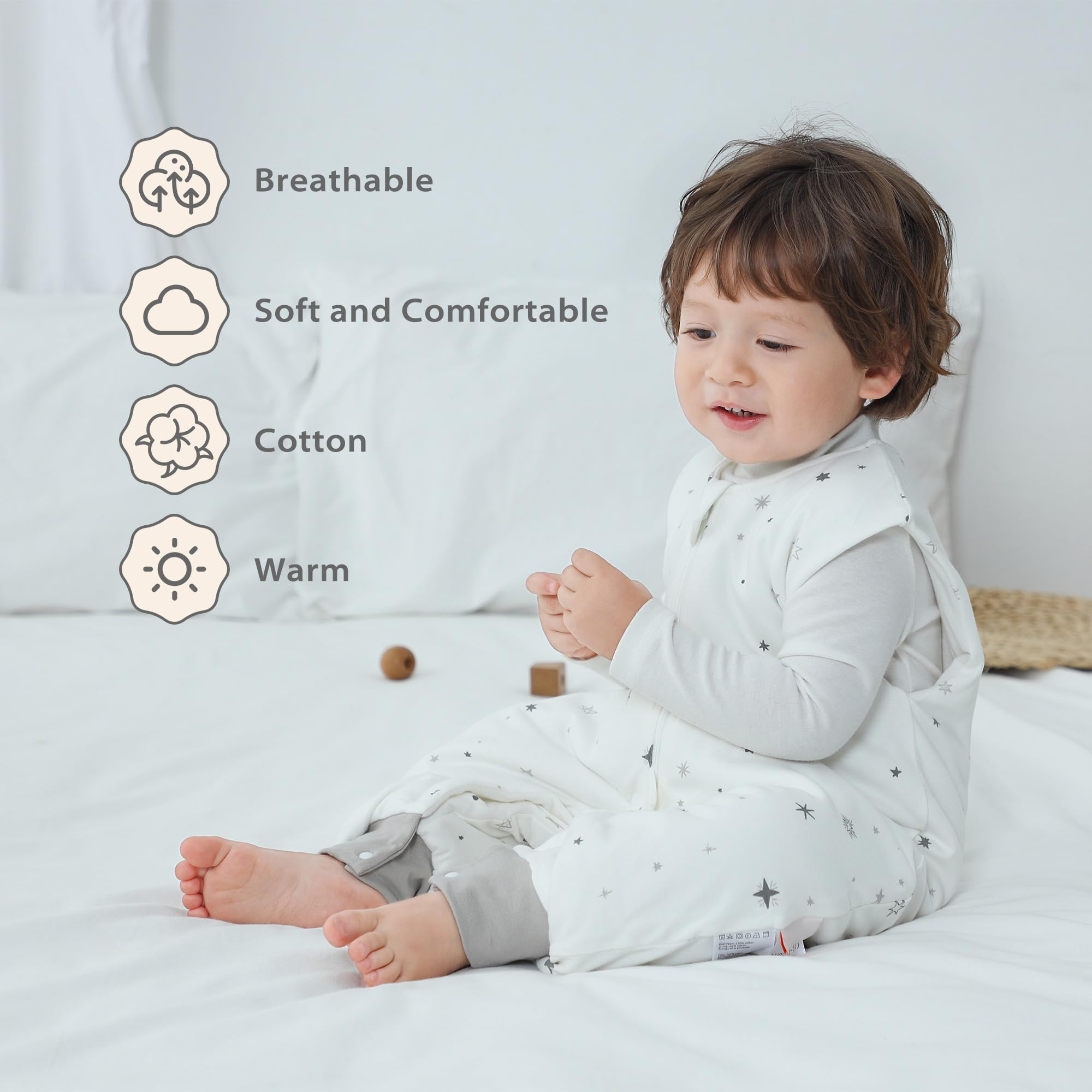 Baby Sleep Sack with Feet 2.5 TOG Winter Toddler Sleeping Sack Combed Cotton Baby Wearable Blanket for Early Walkers (Stars, 12-24 Months)