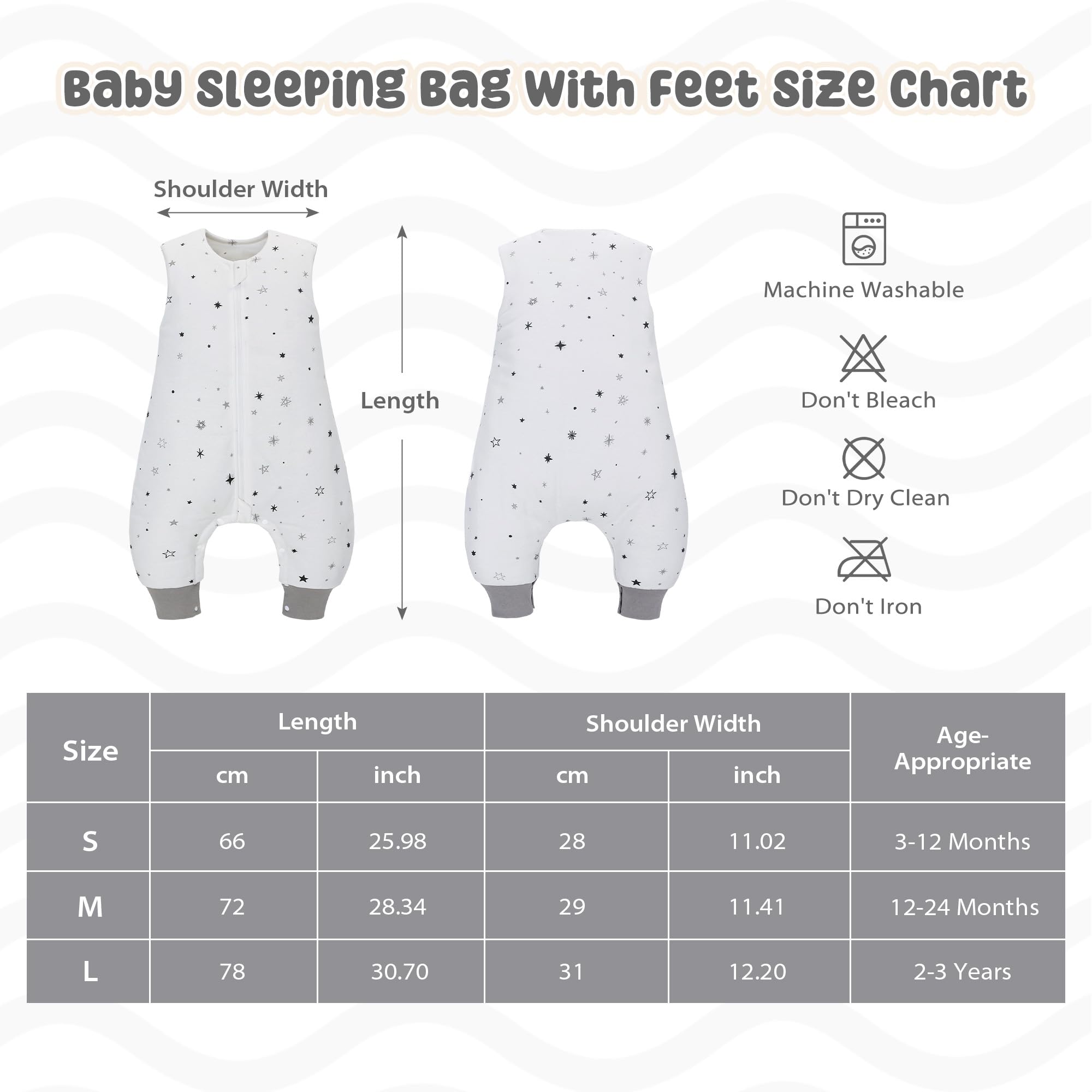 Baby Sleep Sack with Feet 2.5 TOG Winter Toddler Sleeping Sack Combed Cotton Baby Wearable Blanket for Early Walkers (Stars, 12-24 Months)