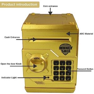 HUSAN Piggy Banks Money Banks for Kids, Electronic Password Code Money Banks ATM Banks Box Coin Bank for Children Boys and Girls (Gold)