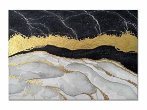 100% hand painted black white and gold wall art, big painting 28x40 inch, abstract canvas wall art with gold foil textured art, modern wall pictures for living room.