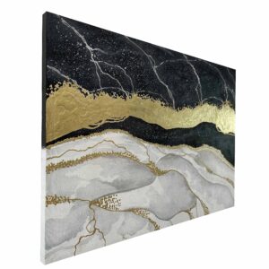 100% Hand Painted Black White and Gold Wall Art, Big Painting 28X40 Inch, Abstract Canvas Wall Art with Gold Foil Textured Art, Modern Wall Pictures for Living Room.