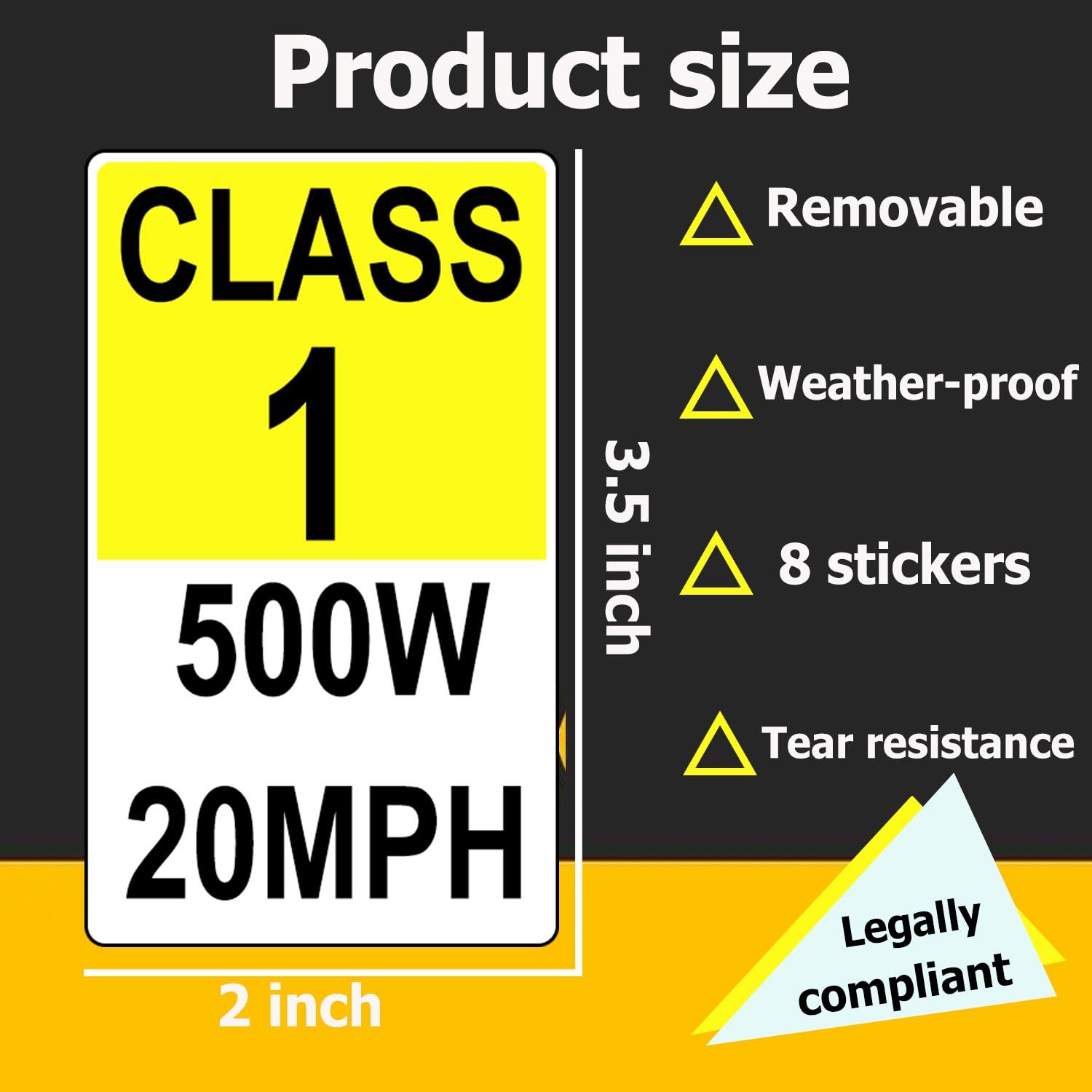 8 Pack Electric Bicycle Frame Identification Class Number Stickers Decals 2X 3.5 Inch - E-Bike Class Number Sign Mark Weatherproof E-Bike Stickers for Electric Bicycle Class Number,Class 1 500W 20MPH