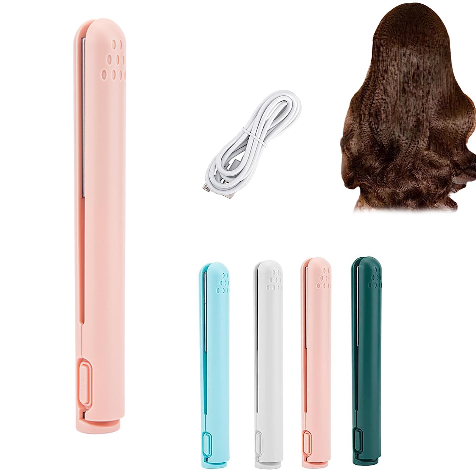 nvede Mini Dual-Purpose Curling Iron, Mini Dual Hair Curler, USB Rechargeable,Portable,Cordless Curling Iron (Pink)