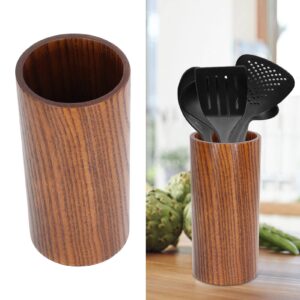 Wooden Kitchen Utensil Holder, 7.8x3.5inch Round Wooden Chopstick Storage Barrel for Spoons Spatula Spurtles Straws Cooking Tools