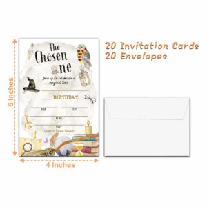 YQV Magical Wizard Birthday Invitations Cards, 4"x 6" Magician Owl Birthday Party Invites with Envelopes for Halloween Party Decorations Supplies (20 Pieces) - A05