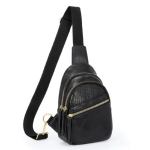 jasgood small sling bag for women trendy crossbody bags leather fanny packs for women chest bag gift sling purse for traveling,black