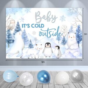 Arctic Animals Baby Shower - Blue Snowflake Balloon Garland Arch Kit with Baby It's Cold Outside Backdrop, Penguin Foil Balloons, Polar Bear Penguin Winter Baby Shower Decorations