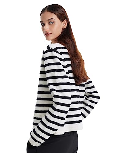 GOELIA Women's Striped Short Cardigan Sweater, Crewneck Button Up Knit Wool Sweaters