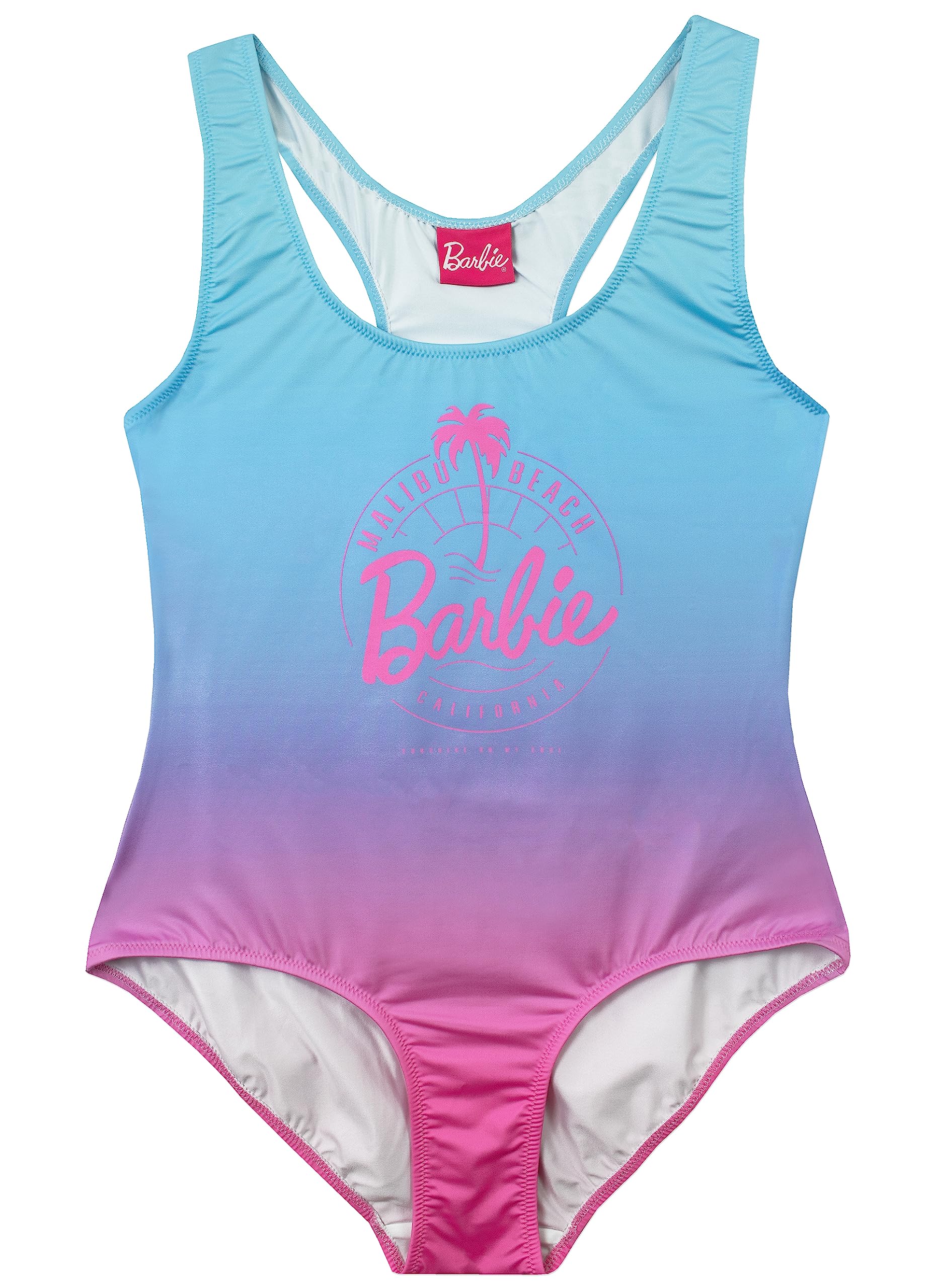 Barbie Swimming Costume | Malibu Beach Womens Swimsuit | Pink One Piece Swimsuit for Women | L | Official Merchandise