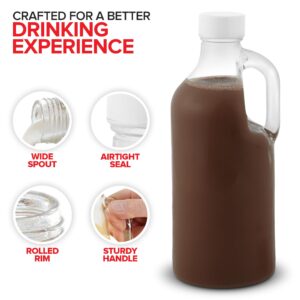 Stock Your Home Glass Milk Bottle with Lid and Handle 40oz (1 Pack), 2 Reusable Caps, Milk Container for Refrigerator, Glass Juice Bottles, Water, Almond Milk Storage Bottle, Glass Milk Jug