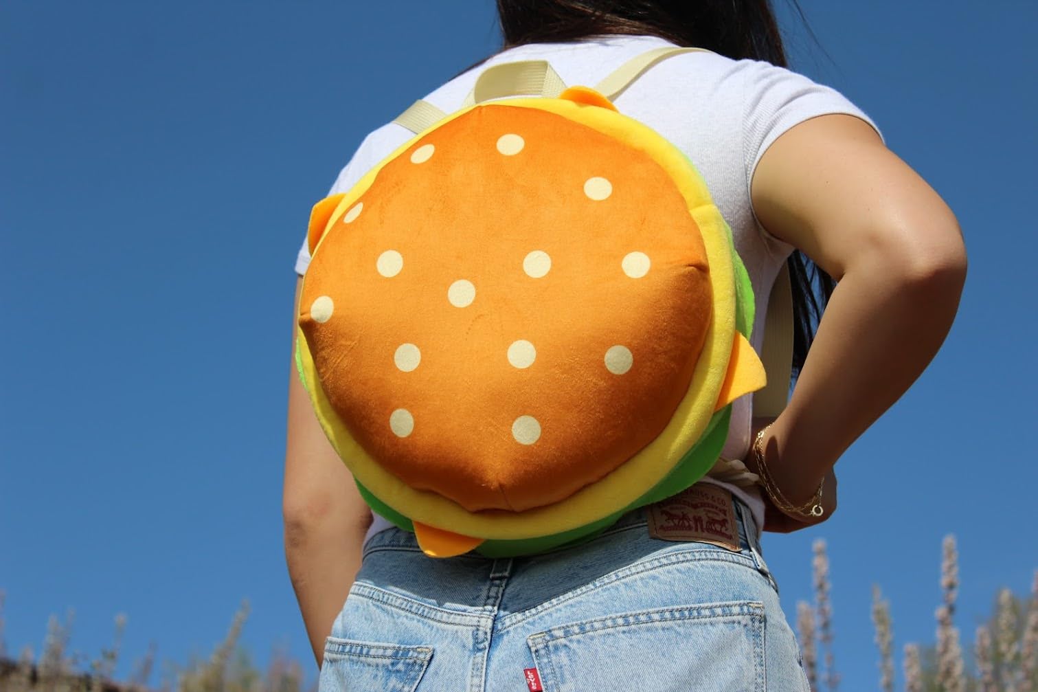 Burger Bag - Spacious Soft Plush Backpack with Adjustable Straps, for Travel and more (12x12 inch)