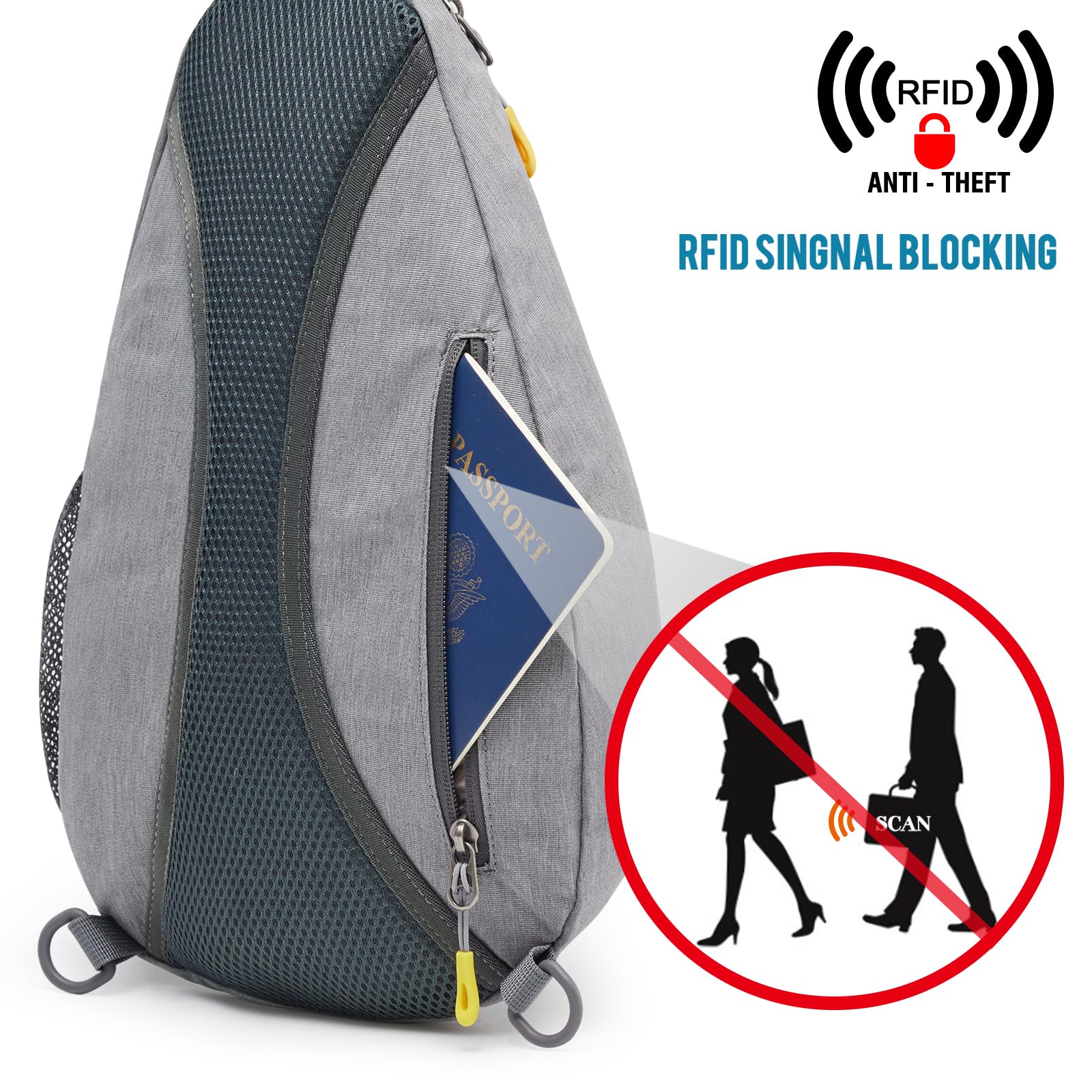 G4Free RFID Sling Bag Crossbody Backpack Casual Chest Shoulder Daypack Gym Bag for Hiking Travel 7L(Light Gray)