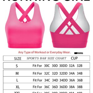 RUNNING GIRL Sports Bra for Women, Criss-Cross Back Padded Strappy Sports Bras Medium Support Yoga Bra with Removable Cups(2575_Hot pink_M)