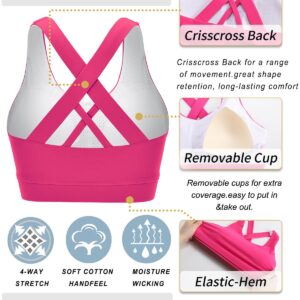 RUNNING GIRL Sports Bra for Women, Criss-Cross Back Padded Strappy Sports Bras Medium Support Yoga Bra with Removable Cups(2575_Hot pink_M)