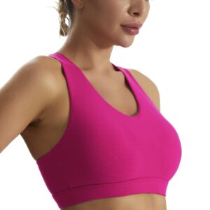 RUNNING GIRL Sports Bra for Women, Criss-Cross Back Padded Strappy Sports Bras Medium Support Yoga Bra with Removable Cups(2575_Hot pink_M)