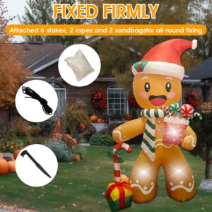 Aotiooy 8FT Christmas Inflatables Gingerbread Man Outdoor Decoration Candy Cane and Gift Box, Built-in LEDs Blow Up Inflatables for Christmas Outdoor Yard Decorations, Garden, Lawn,Indoor