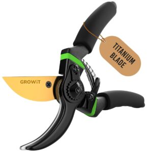 growit 8.5" professional titanium bypass pruning shears (t13)- super sharp premium garden shears, pruning shears for gardening, garden hedge clippers handheld pruners - garden scissors heavy duty tool