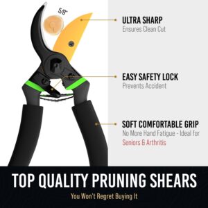 GrowIt 8.5" Professional Titanium Bypass Pruning Shears (T13)- Super Sharp Premium Garden Shears, Pruning Shears For Gardening, Garden Hedge Clippers Handheld Pruners - Garden Scissors Heavy Duty Tool